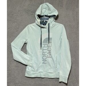 The North Face Sweatshirt Hoodie Womens S Graphic Logo Pocket Drawstring Blue